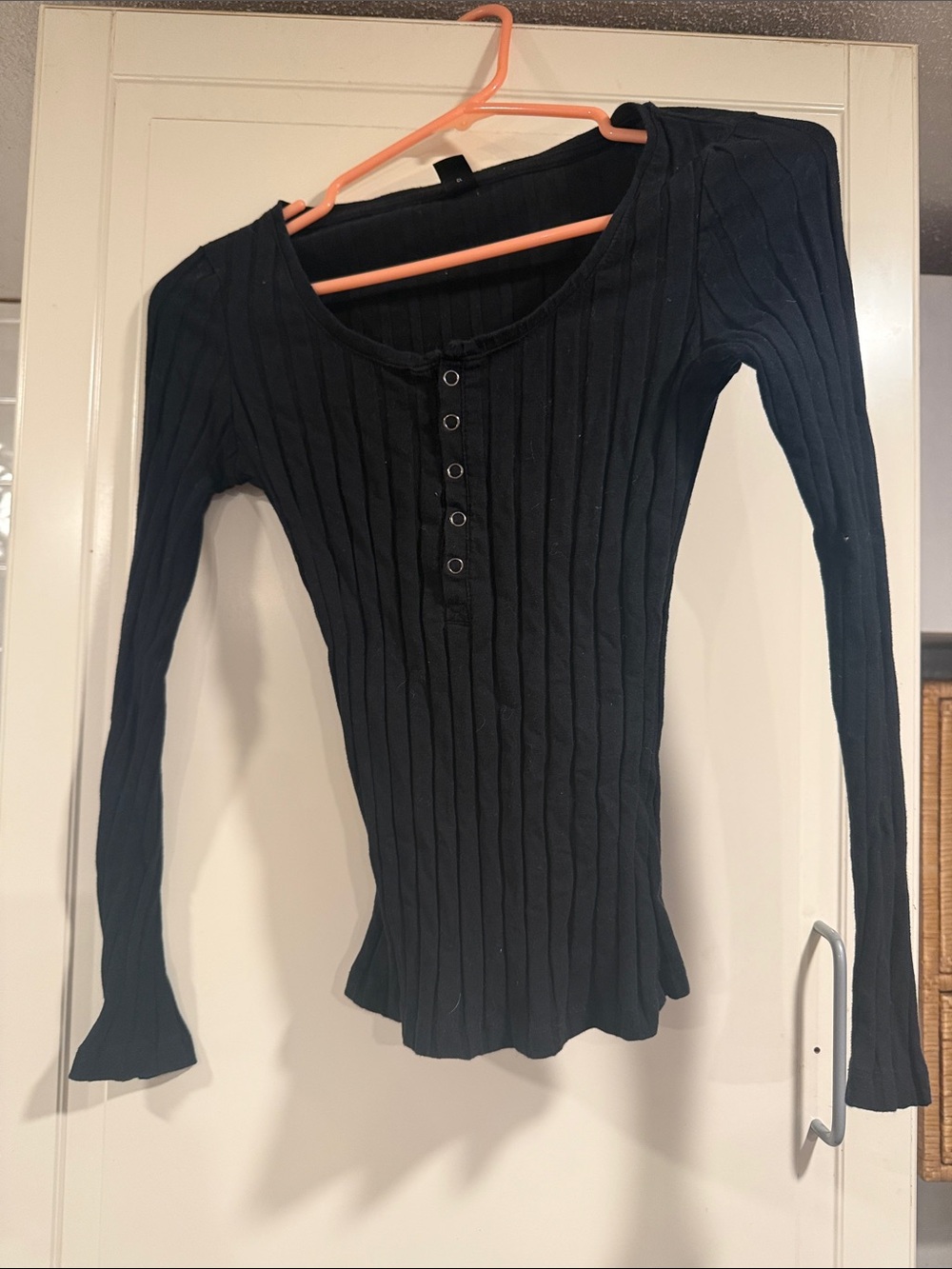 Shein Women's Black Ribbed Henley Long-Sleeve Top size XS 8:5